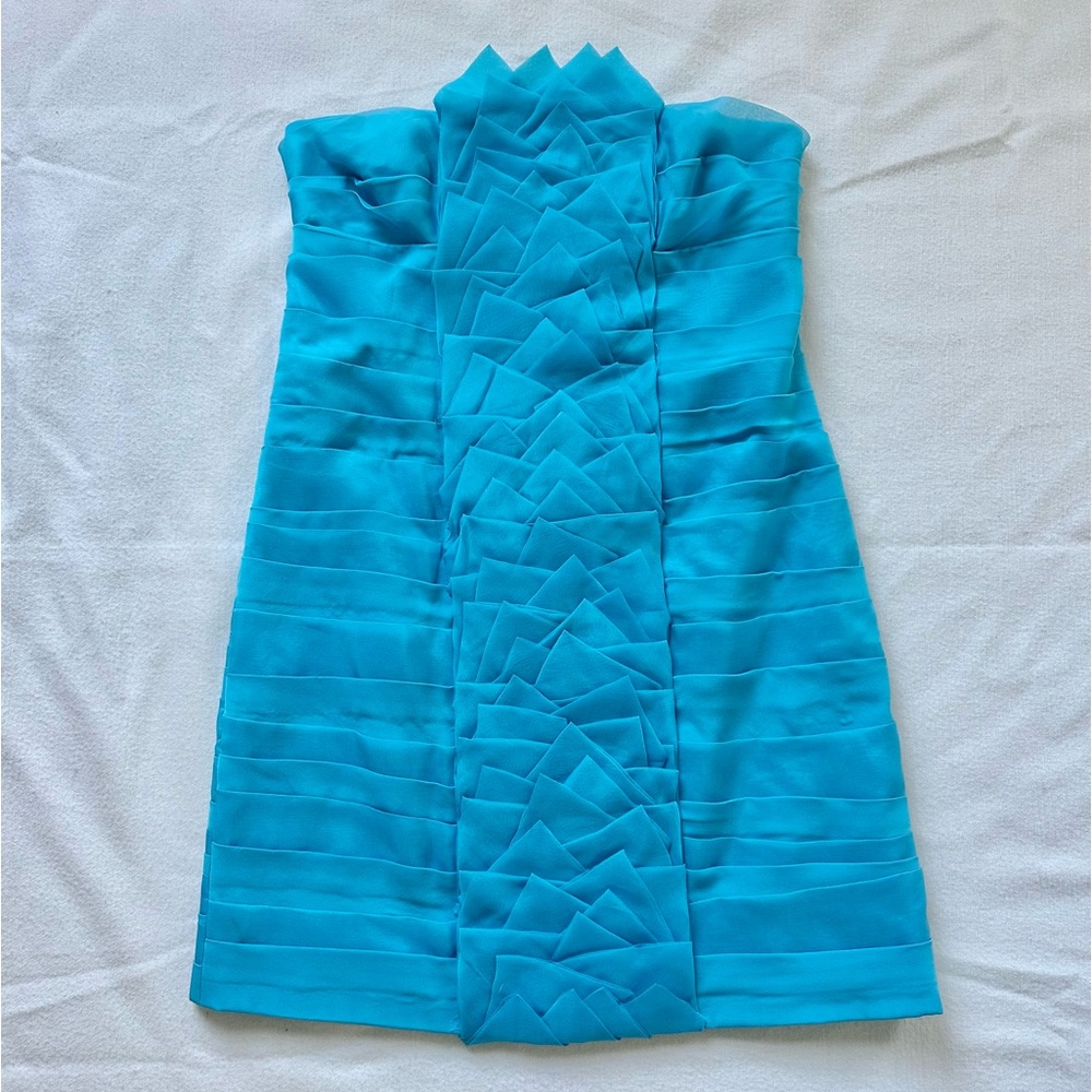 Alice + Olivia blue silk pleated mini dress